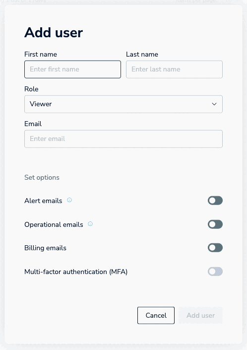 Use the Add User dialog to specify the details for your new user.