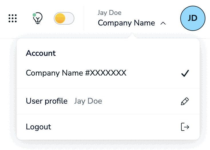 Use the Profile control to manage your user account profile and to switch between Redis Cloud accounts.