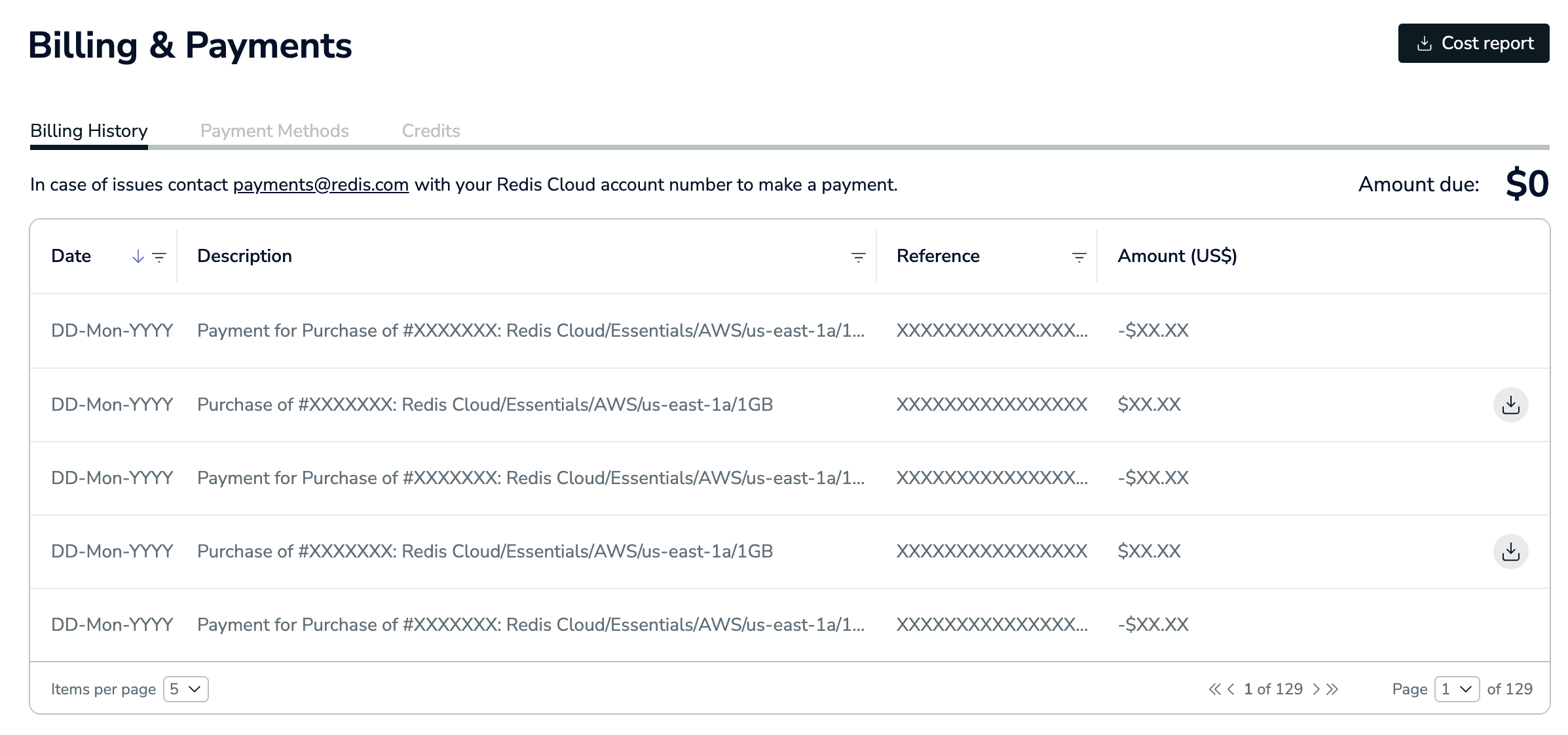 The Billing & Payments screen shows billing transactions and manage payment methods.
