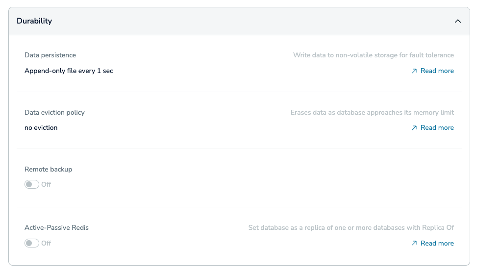 Use the Durability section to protect your data from unexpected problems.