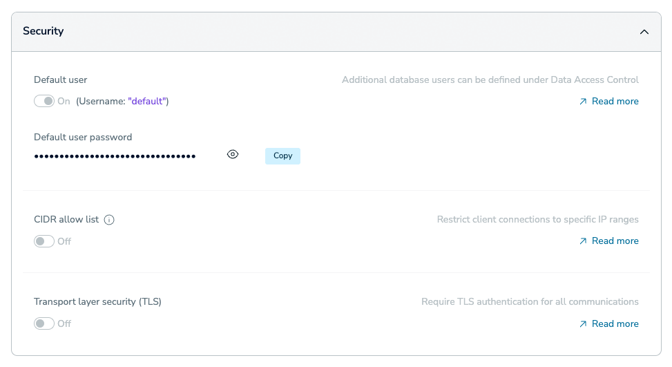 Use the Security settings to control access to your database.