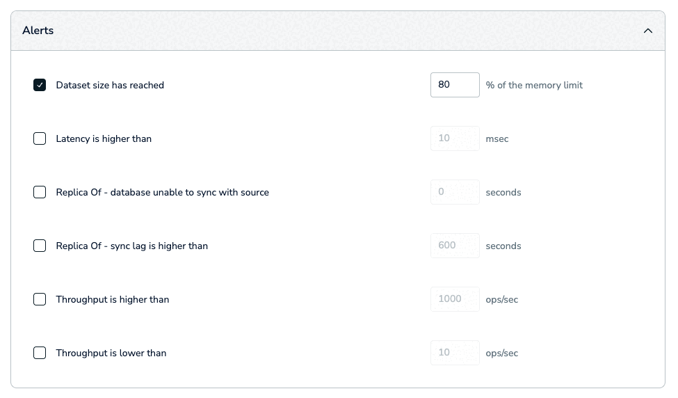 The Alerts section defines the notification emails and their triggering conditions.
