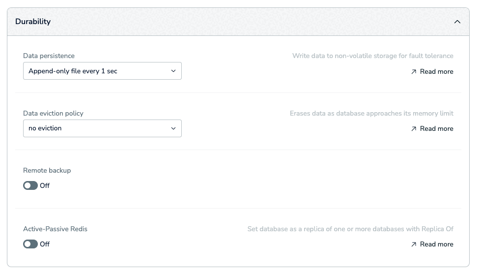 Use the Durability settings to keep your database (and data) available when problems occur.