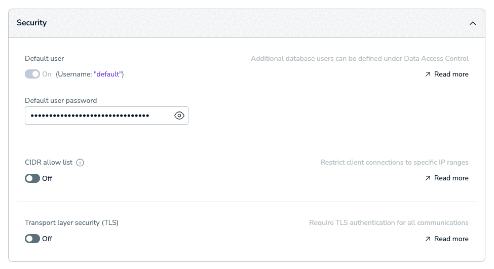 Use the Security settings to control access to your database.