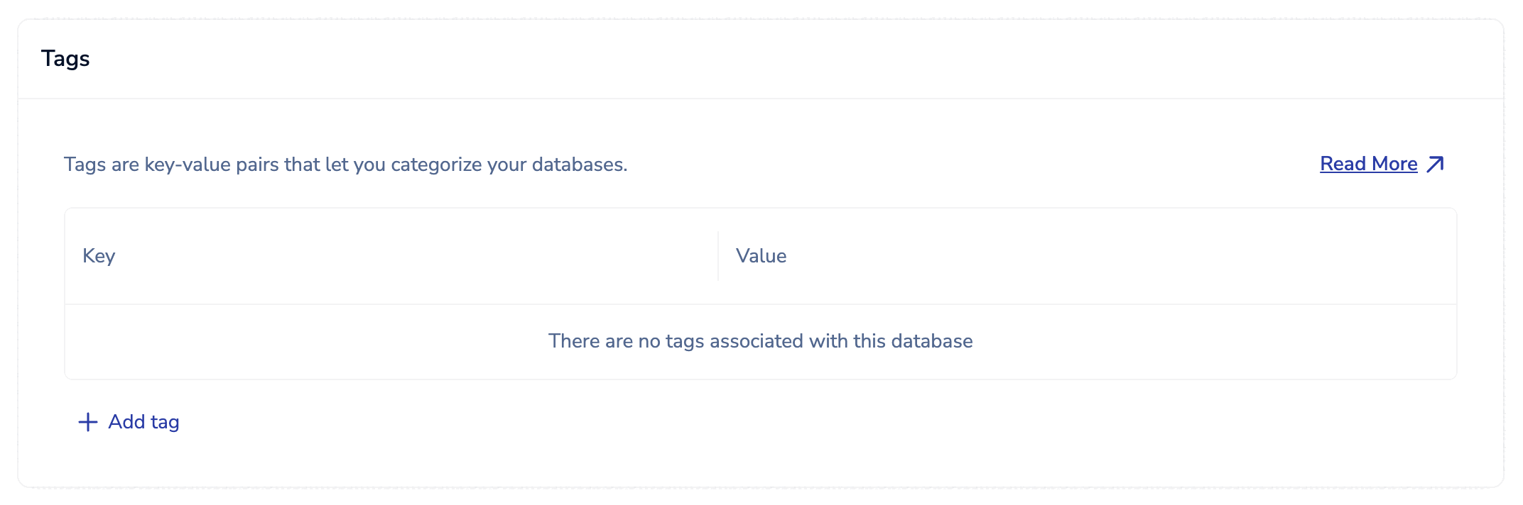 Use the Tag settings to add tags to the database.