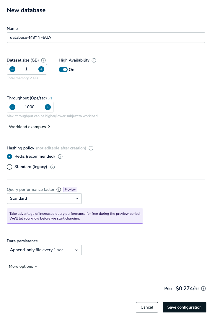 The New Database dialog with basic settings.