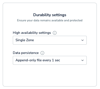 Use the Durability settings panel to set Essentials subscription settings.