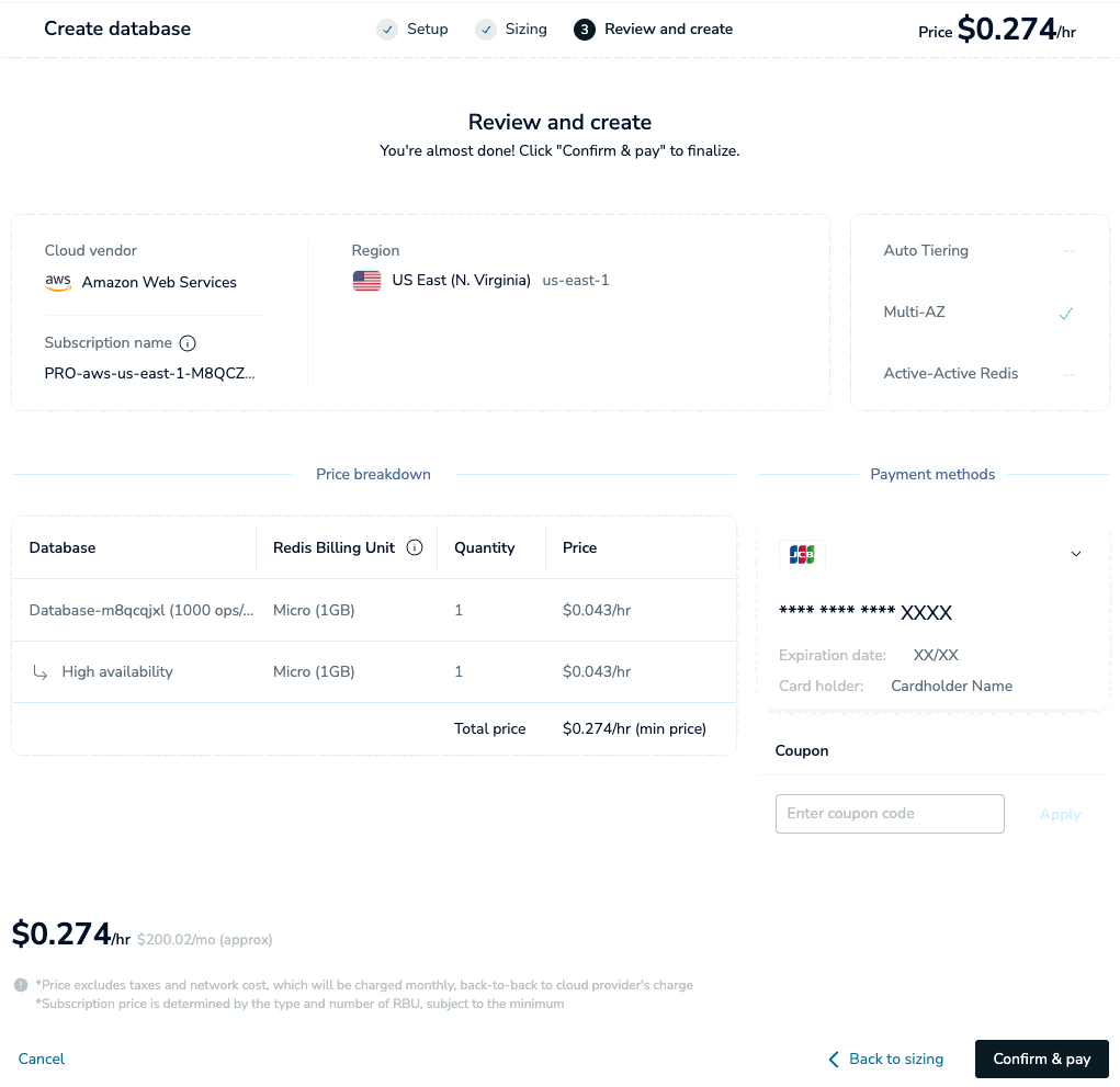 The Review & Create tab of the New Flexible subscription screen.