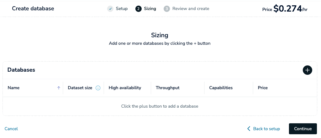 The Sizing tab when creating a new Pro subscription.