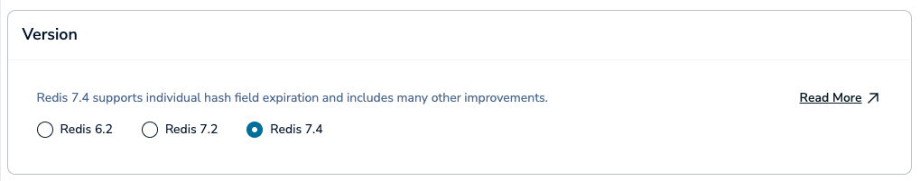 Version selection between Redis 6.2, 7.2, and 7.4.