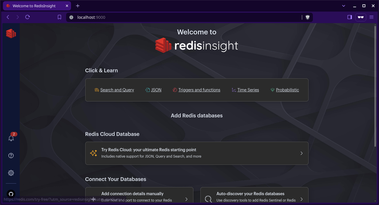 RedisInsight after login