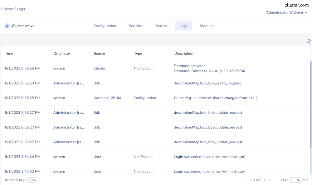 Logs screen in the new Cluster Manager UI.